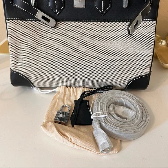 25cm Leather & Canvas Combo Black Satchel